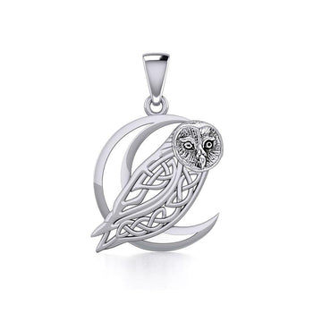 Celtic Owl on Crescent Moon Silver Pendant TPD5714 - Jewelry